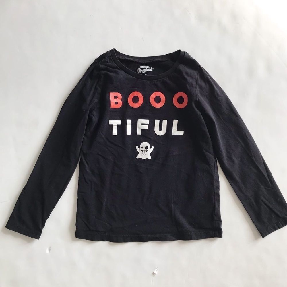 OshKosh Girls Halloween BOOOTIFUL Ghost Black Long Sleeve Shirt Size 7 - Picture 2 of 6